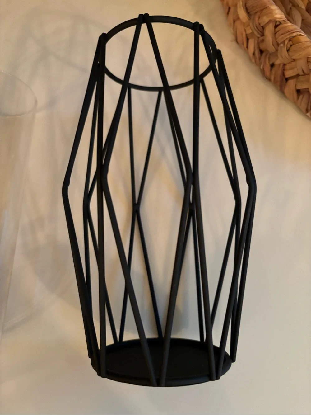 Black Wire Candle Holder or Vase with Inner Glass Removable Cylinder 8 x 4 1/2